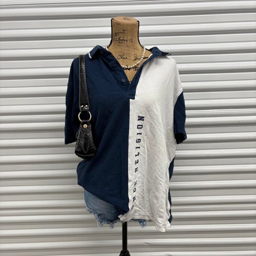 True Religion navy & white polo shirt